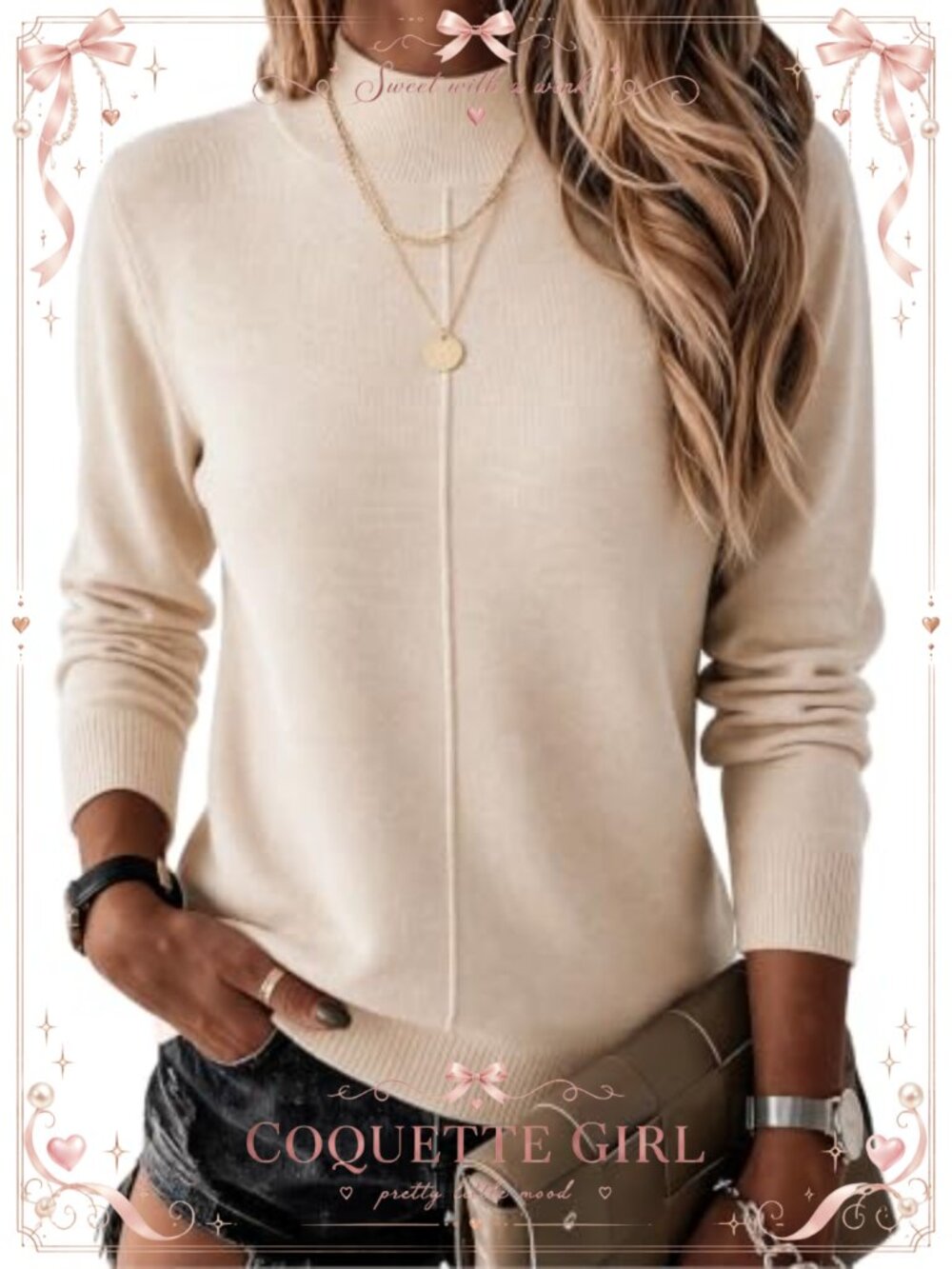 Wool Blend Mock Neck Pullover Sweater Loose Fit Business Casual